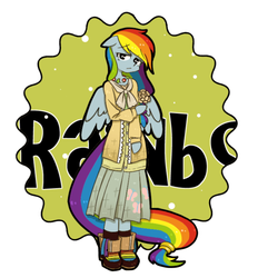 Size: 678x732 | Tagged: safe, artist:うめぐる, rainbow dash, anthro, semi-anthro, unguligrade anthro, g4, ambiguous facial structure, arm hooves, female, pixiv, solo, swapped cutie marks, what my cutie mark is telling me