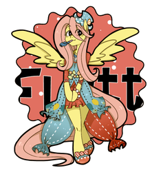 Size: 720x760 | Tagged: safe, artist:うめぐる, fluttershy, pegasus, anthro, semi-anthro, unguligrade anthro, g4, ambiguous facial structure, arm hooves, clothes, female, pixiv, solo, swapped cutie marks, what my cutie mark is telling me