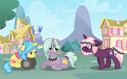 Size: 8192x5120 | Tagged: safe, artist:ivyhaze, oc, oc only, oc:barbed wire, oc:bright eyes, oc:hot wheels, pony, unicorn, absurd resolution, amputee, earring, female, mare, siblings, sisters