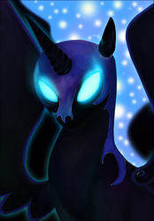 Size: 710x1021 | Tagged: safe, artist:risterdus, nightmare moon, g4, female, glowing eyes, solo