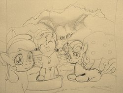 Size: 1024x768 | Tagged: safe, artist:jeremy3, apple bloom, scootaloo, sweetie belle, earth pony, pony, g4, cutie mark crusaders, traditional art