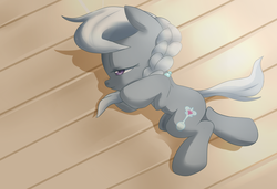 Size: 1255x856 | Tagged: safe, artist:sion, silver spoon, earth pony, pony, g4, female, missing accessory, sad, solo