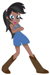 Size: 1305x1960 | Tagged: safe, artist:partypievt, applejack, oc, oc only, oc:tory equis, equestria girls, g4, boots, clothes, crossed arms, equestria girls-ified, high heel boots, shirt, shoes, simple background, skirt, solo, transparent background