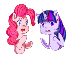 Size: 1024x778 | Tagged: safe, artist:trainer-lu, pinkie pie, twilight sparkle, earth pony, pony, unicorn, g4, angry, duo, shocked, simple background, transparent background