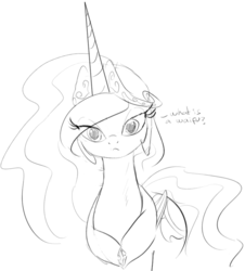 Size: 824x910 | Tagged: safe, artist:zev, princess celestia, g4, female, grayscale, monochrome, solo, waifu