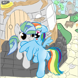 Size: 320x240 | Tagged: safe, artist:nyashaponyasha, rainbow dash, oc, pegasus, pony, g4, blushing, butt, female, mare, plot