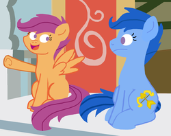 Size: 1141x904 | Tagged: safe, artist:oneovertwo, archer (g4), scootablue, scootaloo, g4