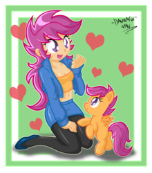 Size: 2200x2500 | Tagged: safe, artist:danmakuman, scootaloo, human, pegasus, pony, g4, belly button, cleavage, clothes, female, human ponidox, humanized, midriff, older, pantyhose