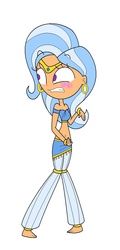 Size: 526x1096 | Tagged: safe, artist:annasabi101, trixie, genie, human, equestria girls, g4, belly button, belly dancer, belly dancer outfit, blushing, ear piercing, earring, female, geniefied, harem outfit, humanized, jewelry, midriff, piercing, solo, tiara