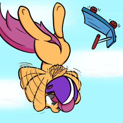 Size: 500x500 | Tagged: safe, artist:lightningnickel, scootaloo, shark, g4, butt, cute, falling, female, plot, professor lyra, scootaloo can't fly, scooter, solo, tumblr