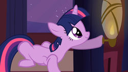 Size: 1280x720 | Tagged: safe, screencap, twilight sparkle, frog pony, pony, unicorn, g4, over a barrel, anatomy, animation error, female, hoof hold, lantern, prone, smiling, solo, twilamp, unicorn twilight, wat, what is anatomy, window