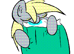 Size: 550x400 | Tagged: safe, artist:olympic tea bagger, derpy hooves, pegasus, pony, g4, animated, female, mare, pillow, solo, wiggly