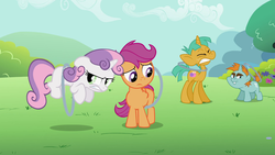 Size: 1920x1080 | Tagged: safe, screencap, scootaloo, snails, snips, sweetie belle, g4, the cutie pox, loop-de-hoop