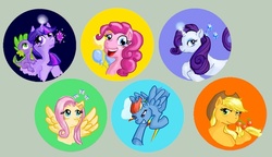 Size: 610x352 | Tagged: safe, artist:mirrankei, applejack, fluttershy, pinkie pie, rainbow dash, rarity, spike, twilight sparkle, g4, mane six