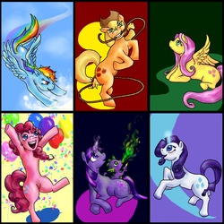 Size: 3630x3630 | Tagged: safe, artist:mirrankei, applejack, fluttershy, pinkie pie, rainbow dash, rarity, spike, twilight sparkle, g4, mane six