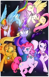 Size: 3300x5100 | Tagged: safe, artist:mirrankei, applejack, fluttershy, pinkie pie, rainbow dash, rarity, twilight sparkle, g4, mane six