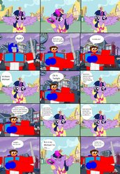 Size: 741x1078 | Tagged: safe, artist:trainman3985, twilight sparkle, oc, alicorn, pony, g4, crying, female, mare, non-mlp oc, optimus prime, self insert, transformers, twilight sparkle (alicorn)