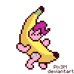 Size: 150x150 | Tagged: safe, artist:pix3m, pinkie pie, g4, 30 minute art challenge, animated, banana, banana suit, bipedal, clothes, costume, dancing, female, meme, no mouth, peanut butter jelly time, simple background, solo, transparent background