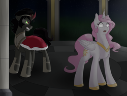 Size: 900x681 | Tagged: safe, artist:llacky, king sombra, princess celestia, g4, crying, pink-mane celestia, younger