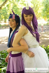 Size: 1210x1814 | Tagged: safe, rarity, twilight sparkle, human, g4, cosplay, irl, irl human, photo