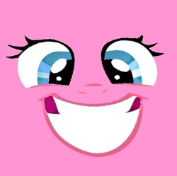 Size: 480x479 | Tagged: safe, pony, balloon, cross-eyed, grin, looking at you, nonsensical tag, pink, smiling, solo