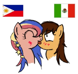 Size: 1280x1224 | Tagged: safe, artist:mariareplies, oc, oc only, oc:maría teresa de los ponyos paguetti, oc:pearl shine, pony, colombia, mariareplies, mexico, nation ponies, philippines, ponified