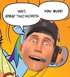 Size: 334x366 | Tagged: safe, rainbow dash, g4, exploitable meme, meme, scout (tf2), team fortress 2, two words meme