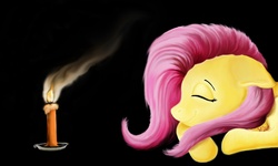Size: 1203x721 | Tagged: dead source, safe, artist:wolverfox, fluttershy, g4, candle, description is relevant, eyes closed, female, solo
