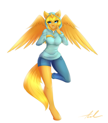 Size: 2996x3425 | Tagged: safe, artist:astatos-luna, oc, oc only, oc:ticket, alicorn, anthro, unguligrade anthro, alicorn oc, anthro oc, clothes, hoodie, hooves, simple background, solo