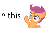 Size: 150x100 | Tagged: safe, artist:theelinker, scootaloo, g4, animated, female, juxtaposition bait, lowres, pointing, ponymotes, reaction image, solo, this, vibrating