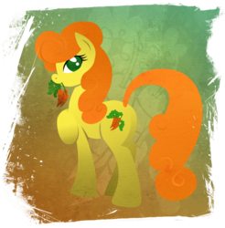 Size: 901x916 | Tagged: safe, artist:rariedash, carrot top, golden harvest, earth pony, pony, g4, butt, carrot, cutie mark, cutie mark background, female, goldenbutt, hooves, lineless, mare, mouth hold, plot, solo