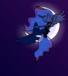 Size: 2235x2469 | Tagged: safe, artist:freakization, princess luna, alicorn, anthro, g4, clothes, crescent moon, dress, female, moon, night, sky, solo, stars, tangible heavenly object