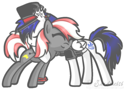 Size: 742x543 | Tagged: safe, artist:freakization, oc, oc only, oc:heaven beat, oc:hydroblaze, earth pony, pegasus, pony, commission, duo, eyes closed, hat, neck hug, simple background, top hat, transparent background