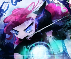 Size: 1280x1067 | Tagged: safe, artist:surgicalarts, pinkie pie, g4, black rock shooter, female, solo, sword, weapon
