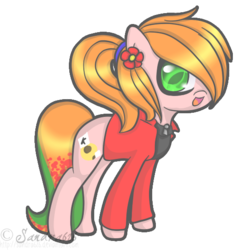 Size: 543x552 | Tagged: safe, artist:freakization, oc, oc only, oc:katemochi, earth pony, pony, clothes, commission, flower, flower in hair, hair over one eye, ponytail, simple background, solo, transparent background