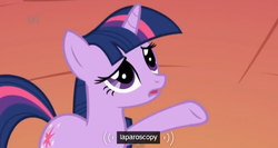 Size: 575x307 | Tagged: safe, screencap, twilight sparkle, g4, the ticket master, ei, female, flank, meme, solo, youtube caption