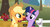 Size: 572x309 | Tagged: safe, screencap, applejack, twilight sparkle, g4, my little pony: friendship is magic, the ticket master, apple, apple tree, basket, ei, hub logo, isaac newton, meme, ponyville, sir isaac newton, tree, twilight alias, youtube caption