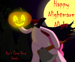 Size: 1200x1000 | Tagged: safe, artist:ponyecho, pinkie pie, headless horse, pony, g4, axe, bipedal, female, halloween, headless, holiday, jack-o-lantern, nightmare night, pumpkin, show accurate, solo