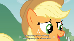 Size: 640x355 | Tagged: safe, screencap, applejack, apple family reunion, g4, female, meme, solo, youtube caption