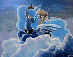 Size: 995x768 | Tagged: safe, artist:yulyeen, princess luna, oc, oc:gari, children of the night, g4, painting