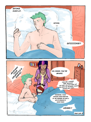 Size: 772x1035 | Tagged: safe, artist:demdoodles, spike, twilight sparkle, human, comic:measurements, g4, bed, book, comic, humanized