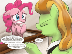 Size: 1600x1200 | Tagged: safe, artist:topgull, lady justice, pinkie pie, swift justice, g4, and that's terrible, cake, court, courtroom, duo, food, judge, lawyer, lex luthor, testimony, trial