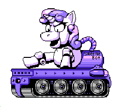 Size: 420x370 | Tagged: safe, artist:khaomortadios, sweetie belle, pony, robot, unicorn, g4, animated, female, filly, foal, gif, gutsdozer, gutsman, hooves, horn, mega man (series), megapony, open mouth, pixel art, simple background, solo, sweetie bot, text, transparent background, video game