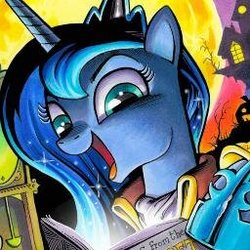 Size: 256x256 | Tagged: safe, artist:andy price, idw, princess luna, g4, book, cropped, female, solo