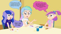 Size: 1191x670 | Tagged: safe, artist:garretthegarret, princess cadance, princess celestia, princess luna, principal celestia, vice principal luna, equestria girls, g4, clothes, cutie mark, cutie mark on clothes, human coloration, misspelling, younger