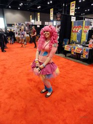 Size: 1030x1374 | Tagged: safe, pinkie pie, human, g4, clothes, cosplay, dress, flats, irl, irl human, leg warmers, photo