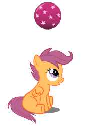 Size: 250x360 | Tagged: safe, artist:tiredbrony, scootaloo, pegasus, pony, g4, animated, ball, bouncing, cute, cutealoo, female, filly, gif, happy, headbob, looking up, open mouth, perfect loop, simple background, smiling, solo, tiredbrony is trying to murder us, transparent background, underhoof