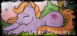Size: 348x165 | Tagged: safe, petal blossom, earth pony, pony, g2, cute, sleeping, solo, text
