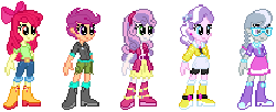 Size: 416x170 | Tagged: safe, artist:botchan-mlp, apple bloom, diamond tiara, scootaloo, silver spoon, sweetie belle, equestria girls, g4, boots, braid, cute, cutie mark crusaders, desktop ponies, diamondbetes, female, gif, glasses, jewelry, non-animated gif, pixel art, shoes, silverbetes, simple background, sprite, standing, tiara, transparent background