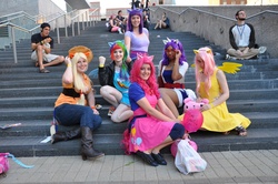 Size: 4288x2848 | Tagged: safe, applejack, fluttershy, pinkie pie, rainbow dash, rarity, twilight sparkle, human, g4, cosplay, irl, irl human, mane six, photo